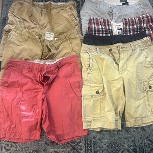 Hollister , polo, AE, urban, Men's Cargo Shorts - Red, Tan, Gray, sold as a lot